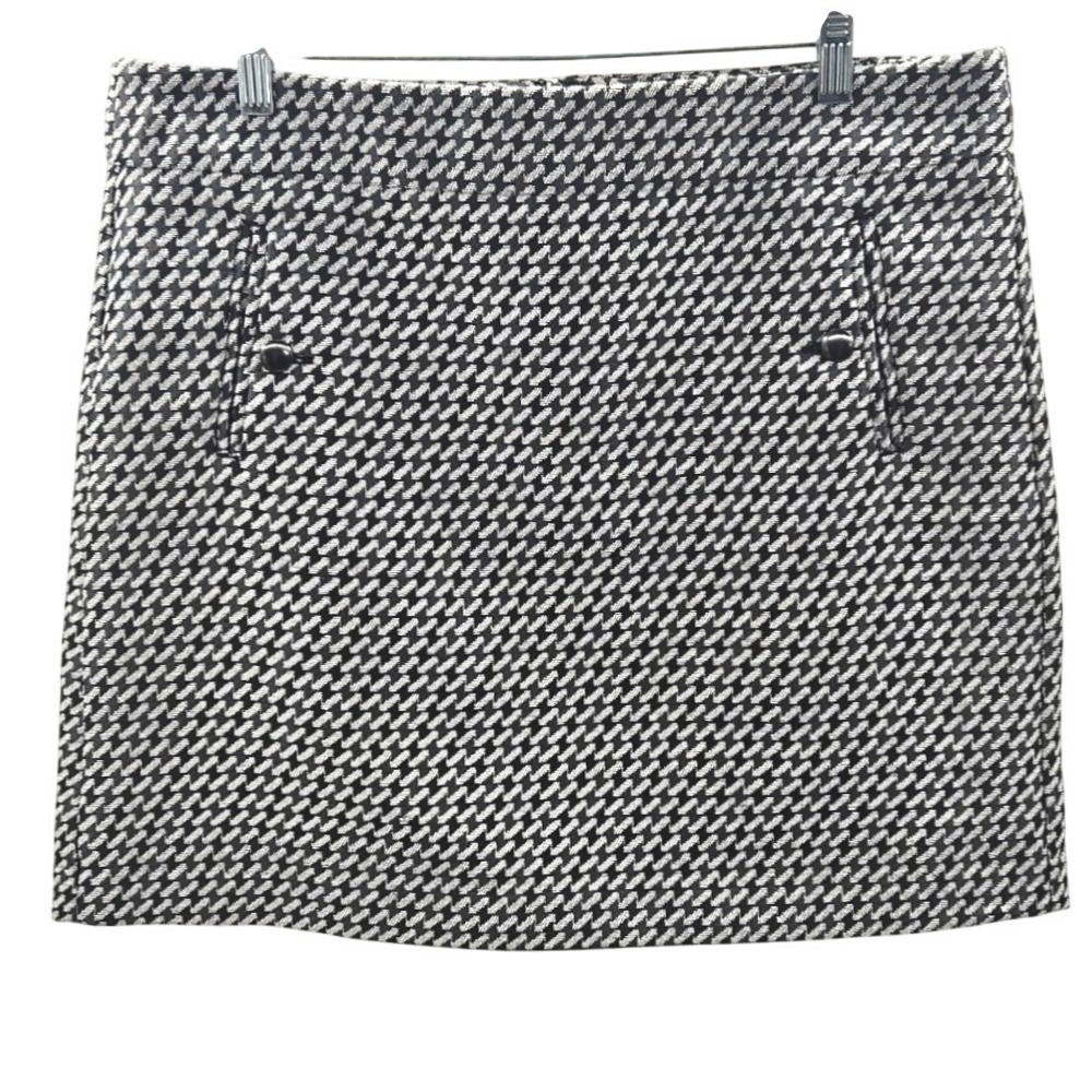 LOFT Outlet Womens Black White‎ Houndstooth A-Line Mini Skirt Size 12